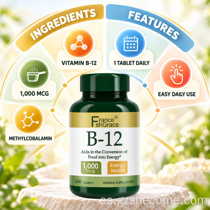 Shecome Vitamina B12 Tabletas Apoyo al metabolismo energético